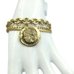 Chico’s Charm bracelet Goldtone Coin 2 layer 7" Refined Ethereal NEW $59